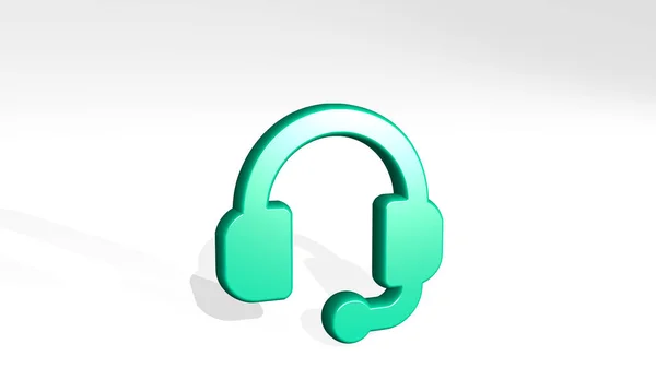 Headphones Reunidos Ficar Com Sombra Ilustração Escultura Metálica Sobre Fundo — Fotografia de Stock