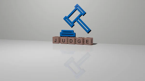 Representação Judge Com Ícone Parede Texto Dispostos Por Letras Cúbicas — Fotografia de Stock