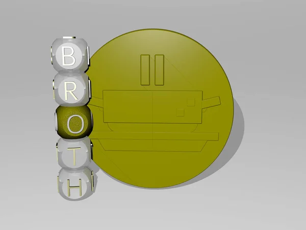 Представление Broth Иконкой Стене Текстом Упорядоченным Металлическими Кубическими Буквами Зеркальном — стоковое фото