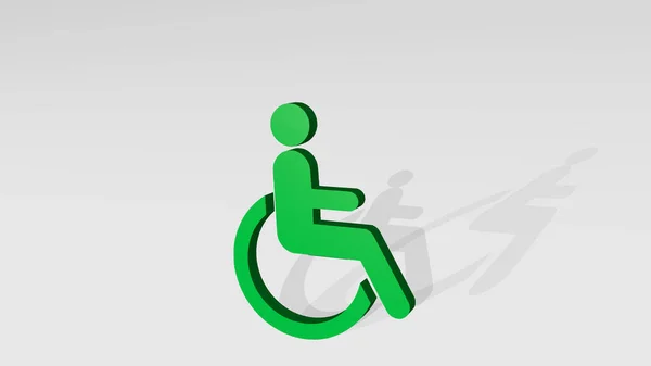 Disabled Symbol Wheelchair Hergestellt Durch Illustration Einer Glänzenden Metallischen Skulptur — Stockfoto