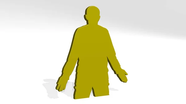 影の男が立っている 穏やかな質感の白い背景に金属彫刻の3Dイラスト — ストック写真