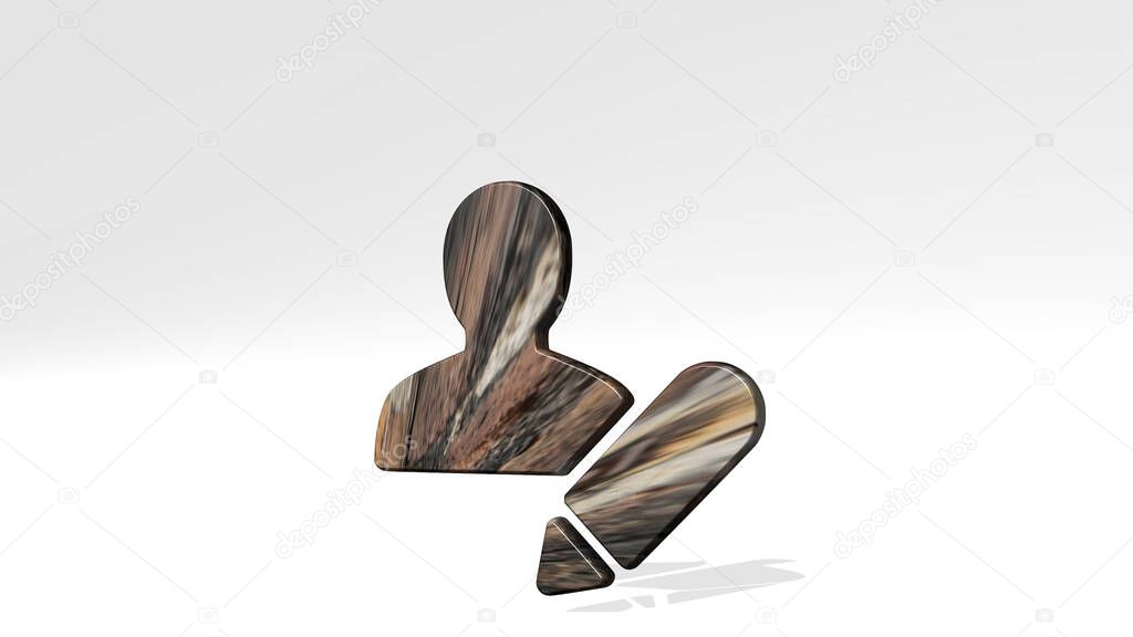 single neutral actions edit casting shadow with two lights. 3D illustration of metallic sculpture over a white background with mild texture. icon and isolated