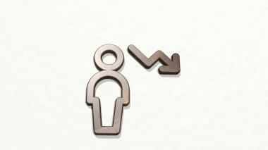 SİNGLE NEUTRAL DECREASE Duvardaki bir perspektiften. Üç boyutlu metalik malzemelerden yapılmış kalın bir heykel. Resim ve arkaplan