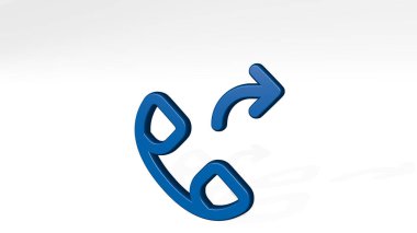 Parlak metalik bir heykelin ışık arka planında gölgesi olan üç boyutlu bir illüstrasyonla yapılan telefon hareketleri. cep telefonu ve iş