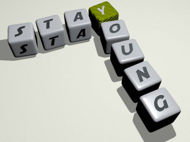 Doğum günü kombinasyonu: En üst perspektiften gelen kübik harflerle yapılmış KALA YOUNG, konsept sunumu için mükemmel. Resim ve arkaplan