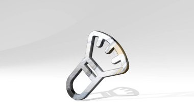 Brüt gölgesini perspektiften yansıt. Üç boyutlu metalik malzemelerden yapılmış kalın bir heykel. arkaplan ve resimleme