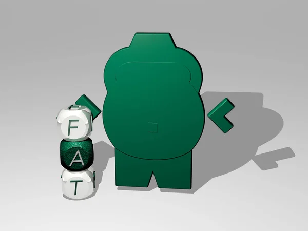 3D illustration of FAT graphics and text around the icon made by metallic dice letters for the related meanings of the concept and presentations. background and food