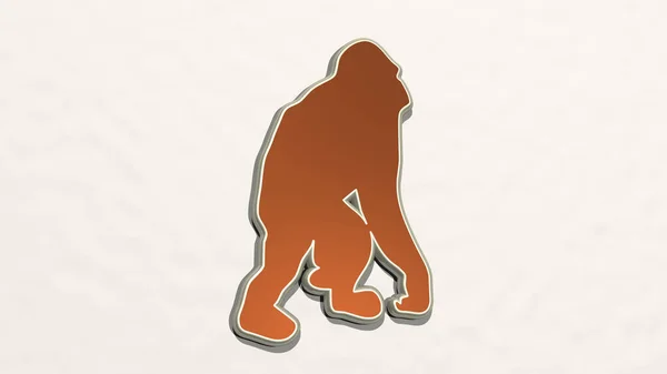 Gorilla Uma Perspectiva Parede Uma Escultura Espessa Feita Materiais Metálicos — Fotografia de Stock