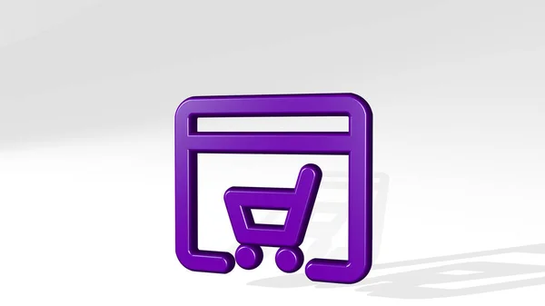 Commerce Cart Browser Stand Shadow Illustration Metallic Sculpture White Background — Stock Photo, Image