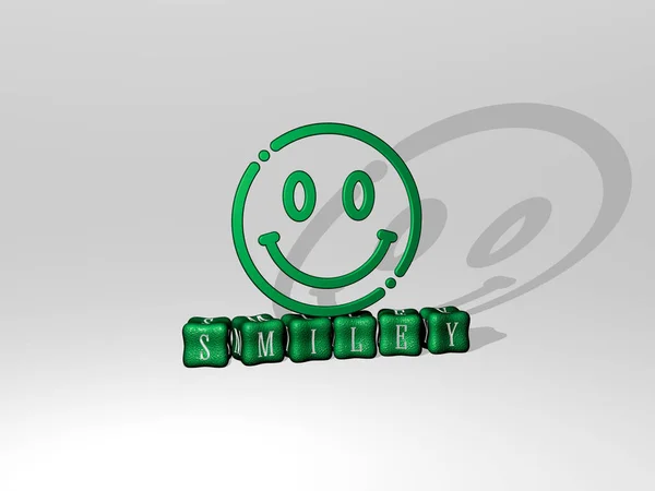 Grafisk Bild Smiley Vertikalt Tillsammans Med Text Byggd Metalliska Kubikbokstäver — Stockfoto