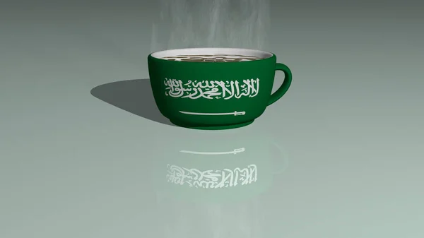 Saudita Arabia Posta Una Tazza Caffè Caldo Specchiato Sul Pavimento — Foto Stock