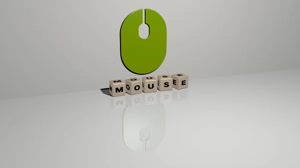 Grafisk Bild Mouse Vertikalt Tillsammans Med Text Byggd Metalliska Kubikbokstäver — Stockfoto