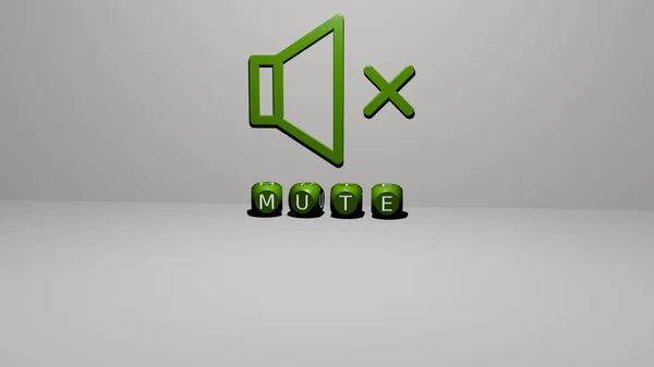 Графическое Изображение Mute Вертикально Вместе Текстом Построенным Металлическими Кубическими Буквами — стоковое фото