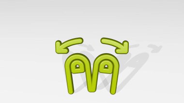 GESTURE ZOM, ışık arka planında gölgesi olan parlak metalik bir heykelin üç boyutlu çizimi ile yapıldı. el ve iş