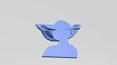 classy woman with hat on the wall. 3D illustration of metallic sculpture over a white background with mild texture. business and design clipart