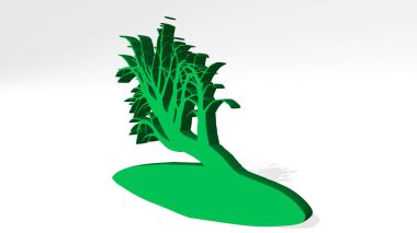 Ağaçlar, gölgeli bir perspektiften. Üç boyutlu metalik malzemelerden yapılmış kalın bir heykel. arkaplan ve Noel