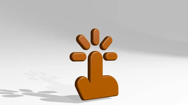 Touch Finger Soporte Con Sombra Ilustración Escultura Metálica Sobre Fondo — Foto de Stock