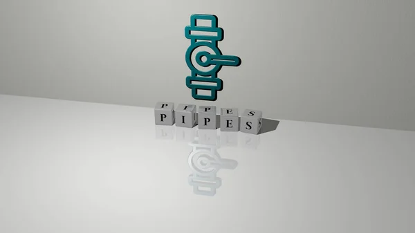 Representação Pipes Com Ícone Parede Texto Dispostos Por Letras Cúbicas — Fotografia de Stock