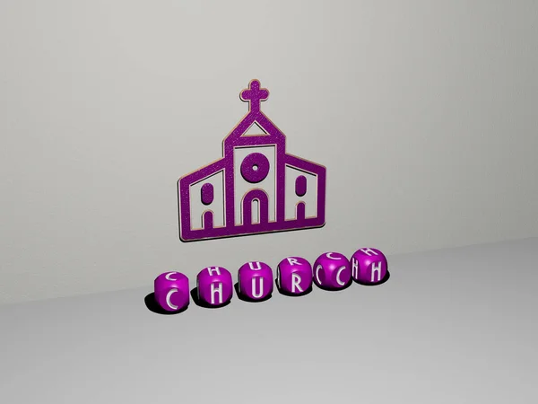 Ilustracja Grafiki Tekstu Church Wykonane Przez Metaliczne Litery Kości Dla — Zdjęcie stockowe