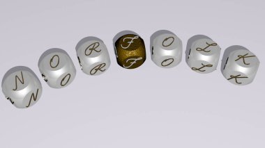 Norfolk 'un kübik harflerle en üst perspektiften inşa edilmesinin kombinasyonu, konsept sunumu için mükemmel. İngiltere ve başyazı