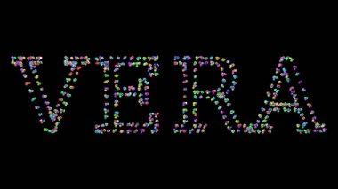 Koyu arkaplan ve eşleşen gölgenin üzerinde küçük nesneler olan vera metninin renkli üç boyutlu yazımı. aloe ve dikkat