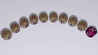 CORRUPTION combined by dice letters and color crossing for the related meanings of the concept. business and illustration clipart