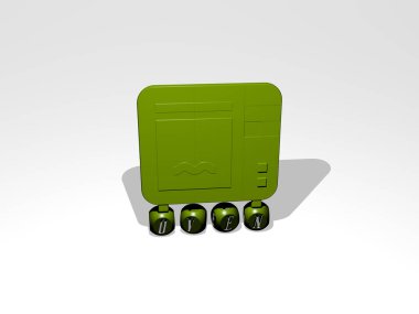 Konsept ve sunumların ilgili anlamları için metalik zar harflerinin oluşturduğu 3 boyutlu fırın grafikleri ve metinlerinin çizimi. yemek ve mutfak