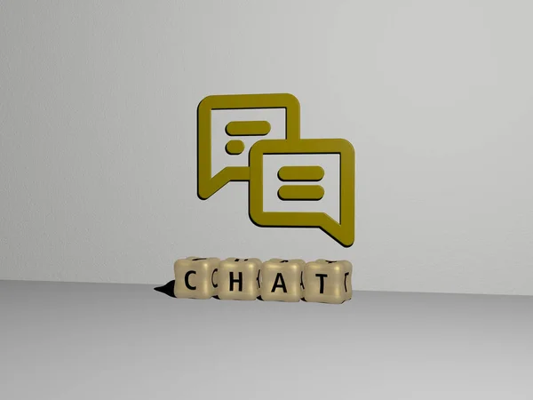 从顶部看 Chat的3D图形图像与用金属立方体字母构造的文本垂直地结合在一起 非常适合概念演示和滑行 图解和图标 — 图库照片