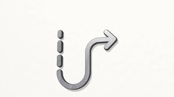 Diagram Curvy Parede Ilustração Escultura Metálica Sobre Fundo Branco Com — Fotografia de Stock