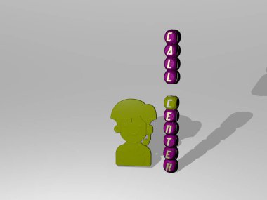 CENTER CENTER 'in 3B grafiksel görüntüsü, üst perspektiften metalik kübik harflerle simge etrafında inşa edilen metinle birlikte dikey olarak. Konsept sunum ve slayt gösterileri için mükemmel. telefon