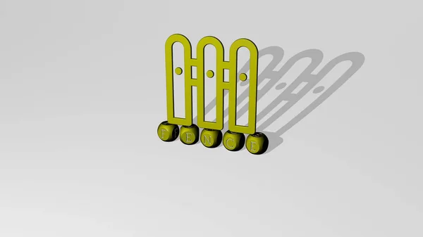 Grafisk Bild Fence Vertikalt Tillsammans Med Text Byggd Metalliska Kubikbokstäver — Stockfoto