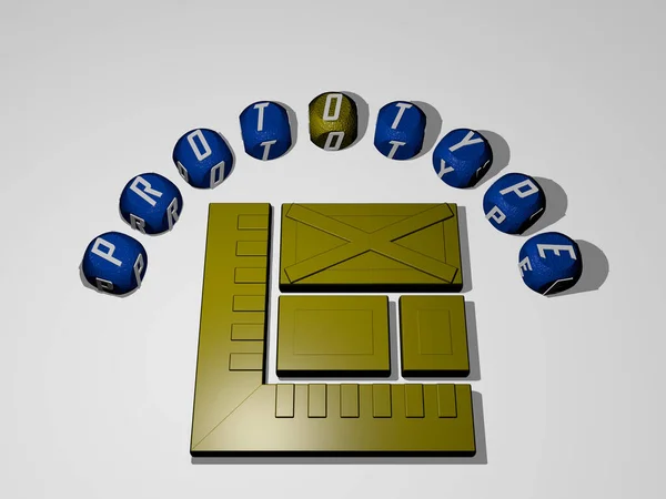 Illustration Prototype Graphics Text Icon Made Metallic Dice Letters Related — Stock Photo, Image