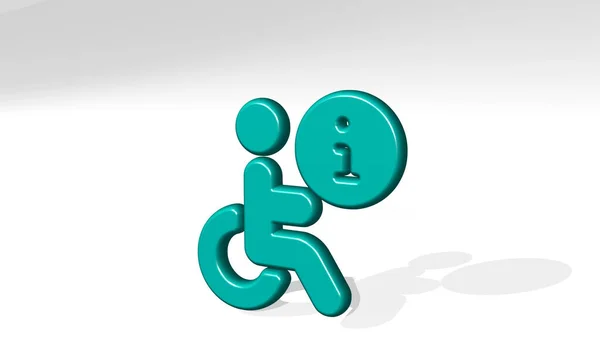 影のある視点からの障害情報 3Dレンダリングの金属材料で作られた厚い彫刻 身体障害者や車椅子 — ストック写真
