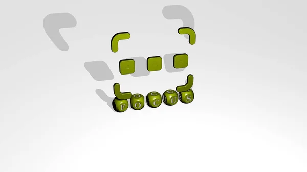 Графическое Изображение Focus Вертикально Вместе Текстом Построенным Металлическими Кубическими Буквами — стоковое фото