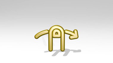 GESTURE SİPE ORIZONTAL sağ gölge ile ayakta duruyor. Metalik heykelin beyaz arka planda, yumuşak desenli üç boyutlu çizimi. el ve iş