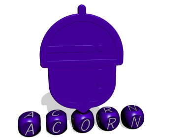 ACORN grafiklerinin 3 boyutlu çizimi ve konsept ve sunumların ilgili anlamları için metalik zar harfleri tarafından yapılan metin. sonbahar ve arkaplan