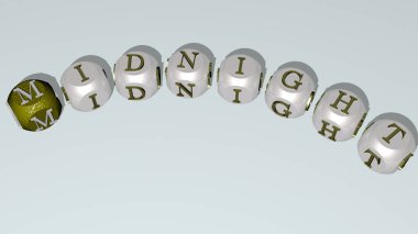 Geceyarısı zar harfleri ve renk geçişleriyle konseptin ilgili anlamları birleştirildi. arkaplan ve resimleme