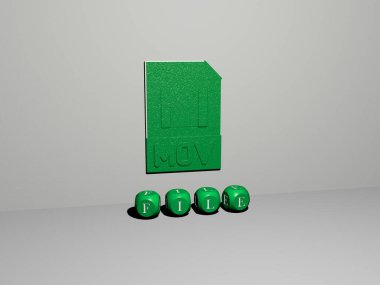 Konsept ve sunumların ilgili anlamları için metal zar harflerinin oluşturduğu dosya grafikleri ve metinlerin 3D çizimi. simge ve arkaplan