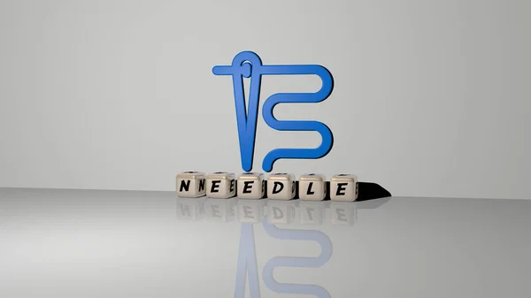 Representation Needle Med Ikon Väggen Och Text Arrangerad Metalliska Kubikbokstäver — Stockfoto