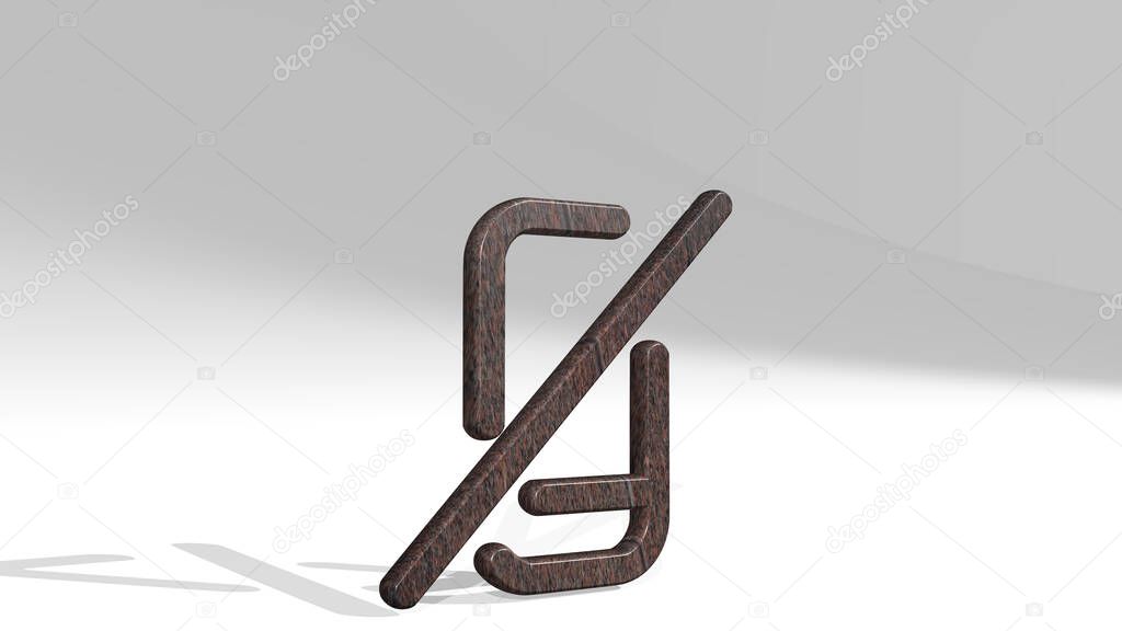 forbidden phone off casting shadow with two lights. 3D illustration of metallic sculpture over a white background with mild texture. sign and icon