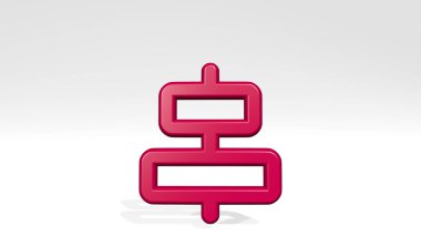 Merkezi hizala. Gölgeyle dur. Metalik heykelin beyaz arka planda, yumuşak desenli üç boyutlu çizimi. simge ve hizalama