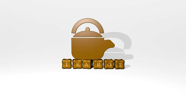 Графическое Изображение Teapot Вертикально Вместе Текстом Построенным Металлическими Кубическими Буквами — стоковое фото