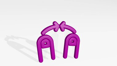 Jest, gölgeye bakış açısından yakınlaştır. Üç boyutlu metalik malzemelerden yapılmış kalın bir heykel. arkaplan ve el