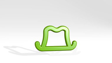 Kovboy gölgeyle ayakta duruyor. Metalik heykelin beyaz arka planda, yumuşak desenli üç boyutlu çizimi. Kız ve güzel