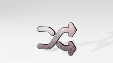 Parlak metalik bir heykelin ışık arkaplanındaki gölgesini gösteren üç boyutlu bir illüstrasyonla karıştırma düğmesi. simge ve tasarım