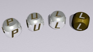 En üst perspektiften gelen kübik harflerle oluşturulan PULL kombinasyonu, konsept sunumu için mükemmel. Resim ve arkaplan