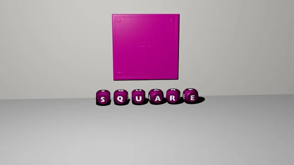 Square 그래픽의 삽화와 개념과 프레젠테이션의 의미를 주사위 문자에 만들어 텍스트 — 스톡 사진