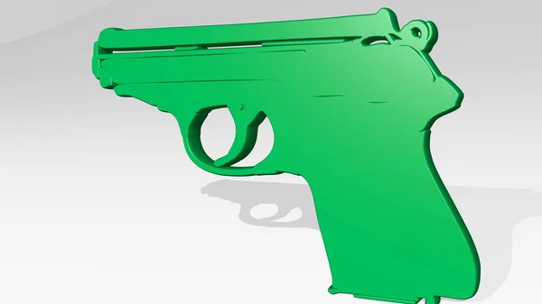 Handvuurwapenstand Met Schaduw Illustratie Van Metalen Sculptuur Een Witte Achtergrond — Stockfoto
