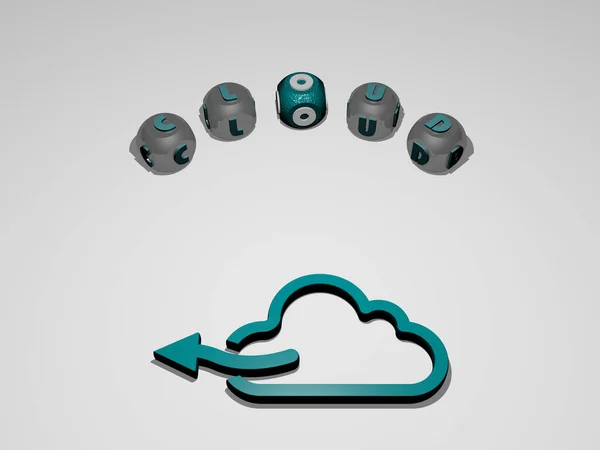 Representación Nube Con Icono Pared Texto Dispuesto Por Letras Cúbicas — Foto de Stock