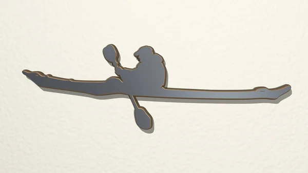 Лодка Сделана Иллюстрации Блестящей Металлической Скульптуры Стене Светлым Фоном Голубой — стоковое фото